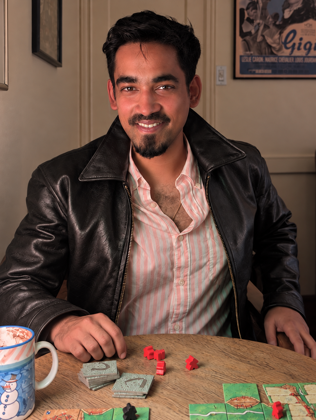 Gautam Goel seated at a table with a board game